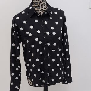 Black and White Polka Dot Button Up Blouse